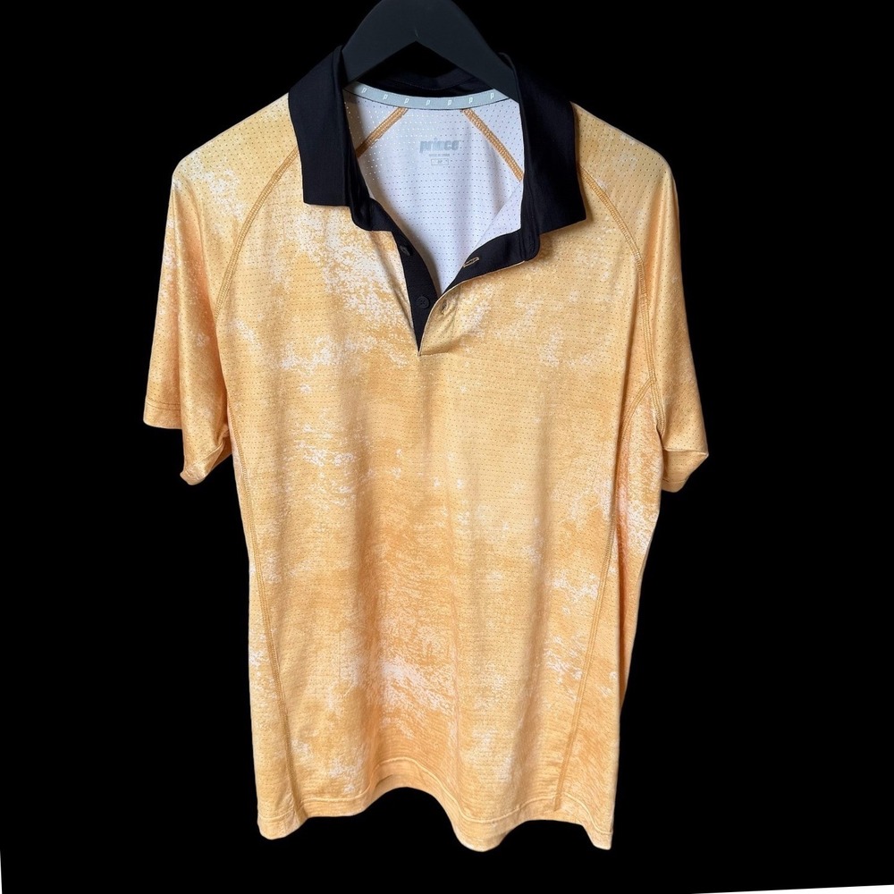 Prince Tennis Performance Polo Shirt Gold Marble Acid Wash Mesh Tennis Golf Med